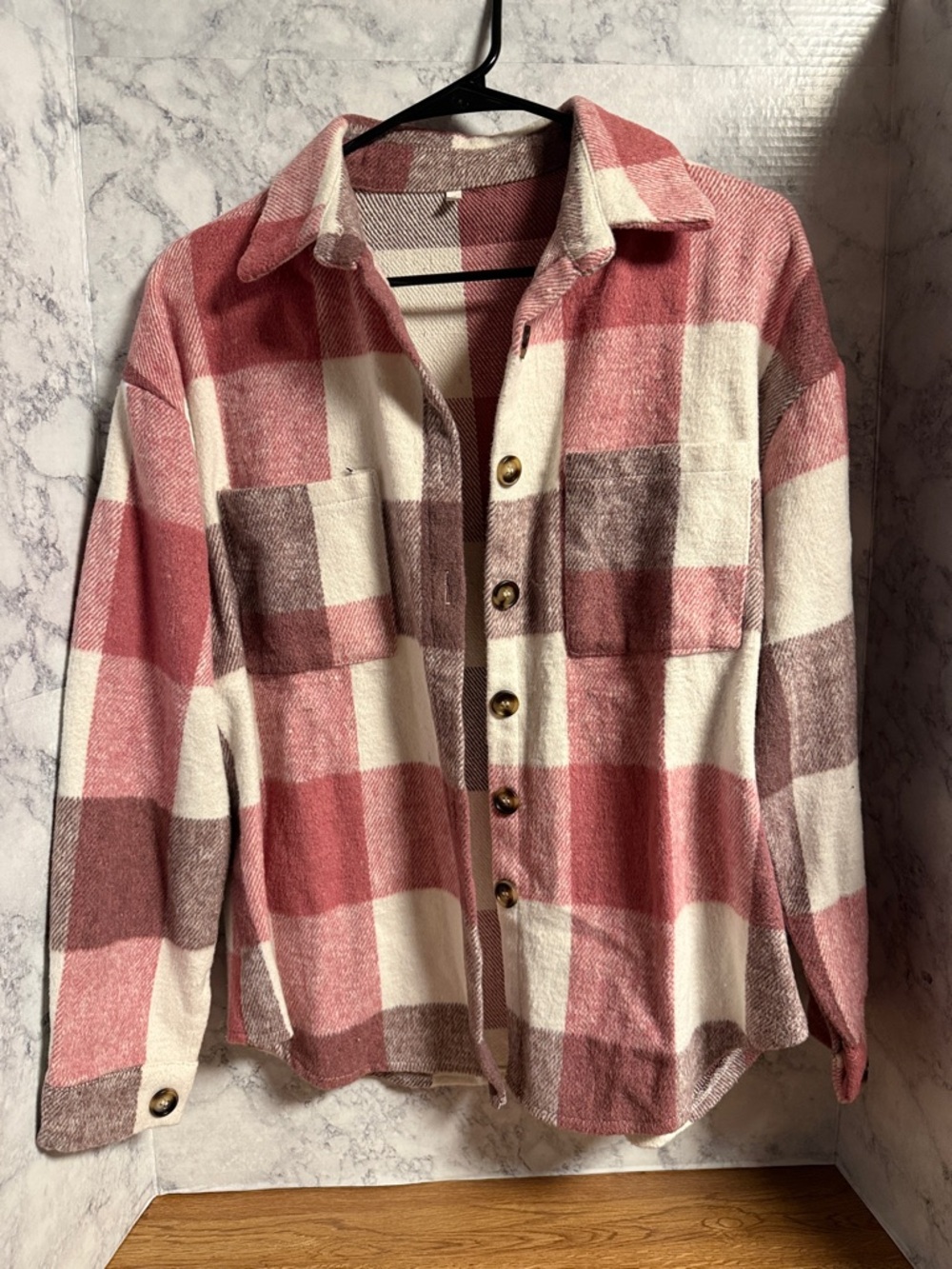 Pink & Cream Plaid Button-Up Shacket
